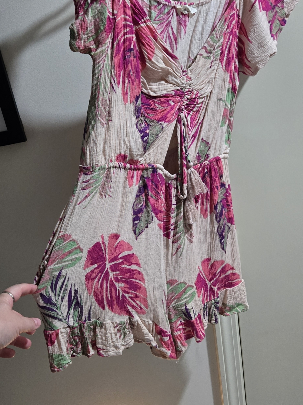 Pink Tropical Floral V-Neck Romper